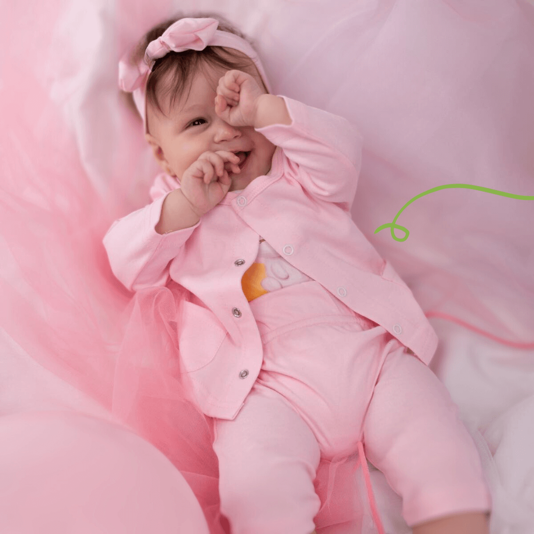 Newborn Clothing five pieces for baby girls , includes strip baby pants, plain baby pants, two baby bodysuits and newborn jacket